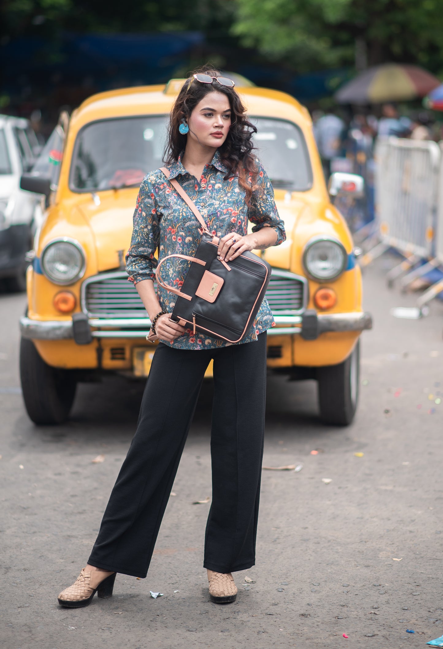 Kusum Midnight Meadow – Pure Cotton Floral Button-Down Shirt