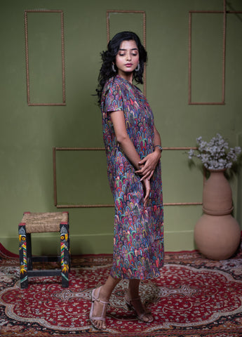 Aindri Mosaic Tapestry – Pure Cotton Arch-Print Shift Dress