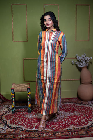 Aindri Chromatic Stripe Long Shirt Dress