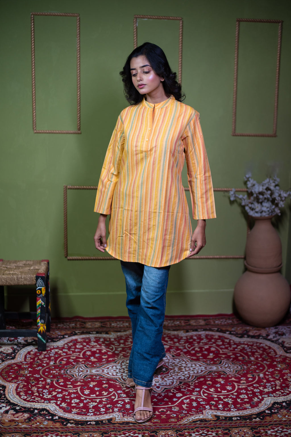 Aindri Golden Horizon – Pure Cotton Striped Top